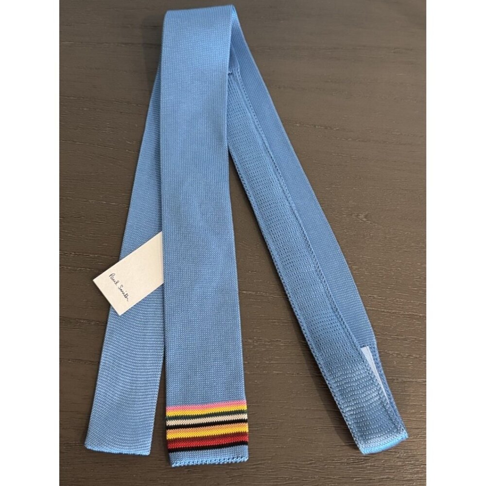Paul Smith Blue W/ Stripe Knitted 100% Silk Tie Mens Brand New $150